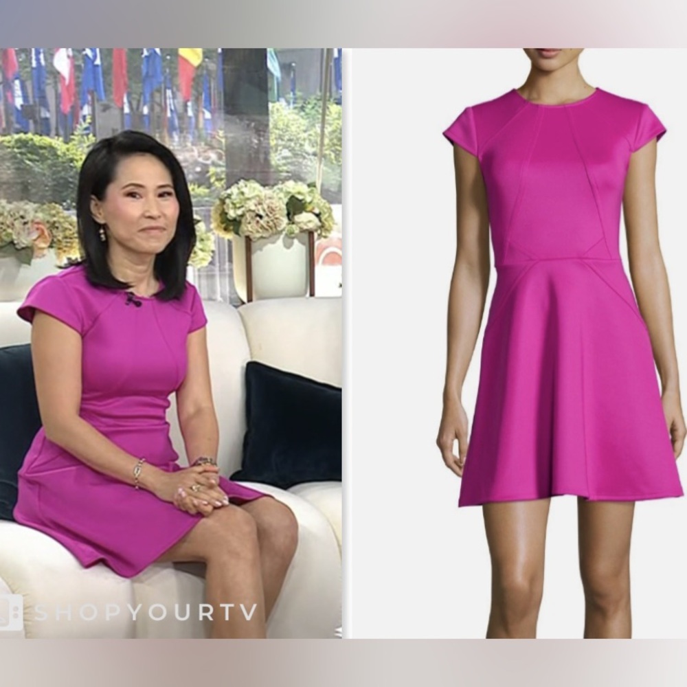 Ted Baker London Size 1 Cap Sleeve Skater Dress Fuchsia Magenta Pink